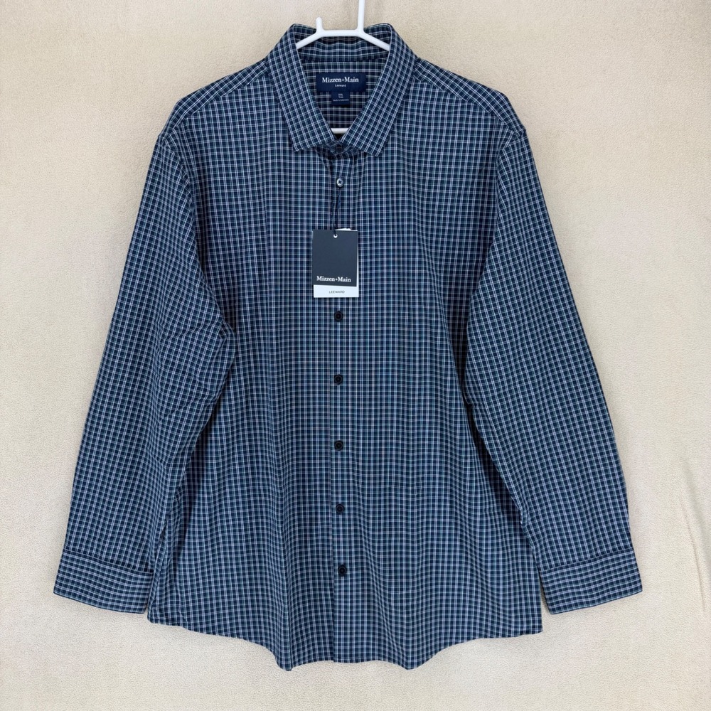 Mizzen+Main Leeward LS Dress Shirt Navy Plaid Trim Fit Mens XXL 1WS-1254